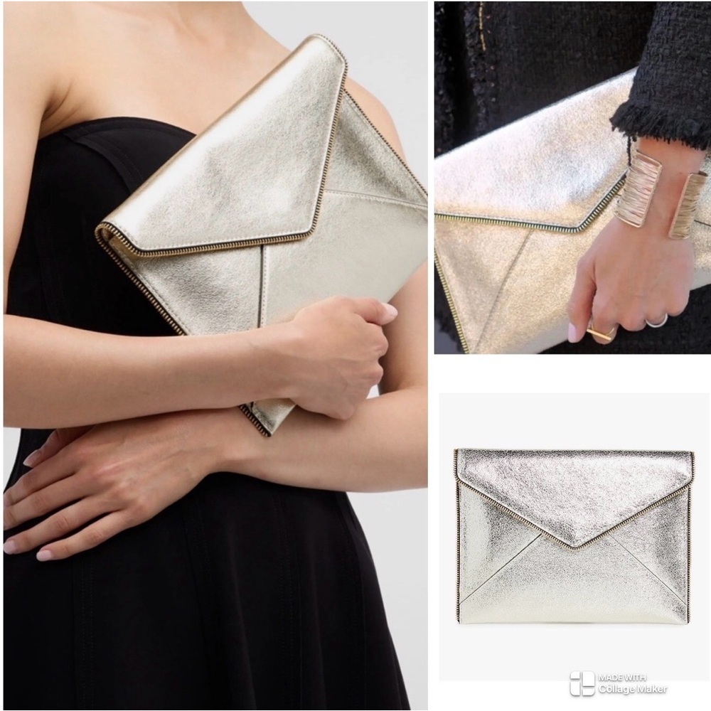 Rebecca Minkoff NWOT Leather Leo Zipper edge Envelope Clutch